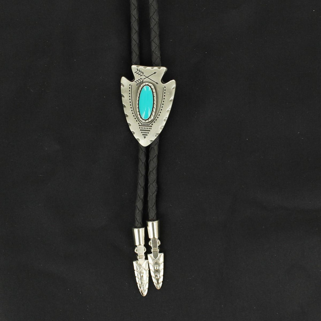 Vintage Metal Bolo sold Tie, Silver with Nice Turquoise Stones Design, Arrowhead