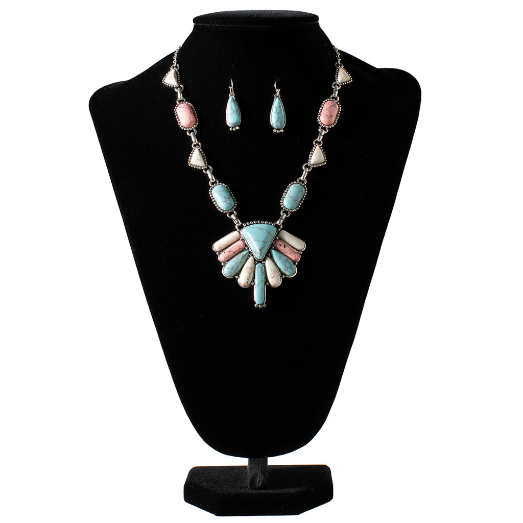 Blazin Roxx Pink/White/Turquoise Stones Necklace & Earrings Set – Pard