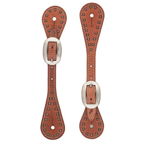 Pard's Western shop Youth Hermann Oak Harness Leather Spur Straps with Pewter Dots from Weaver Leather