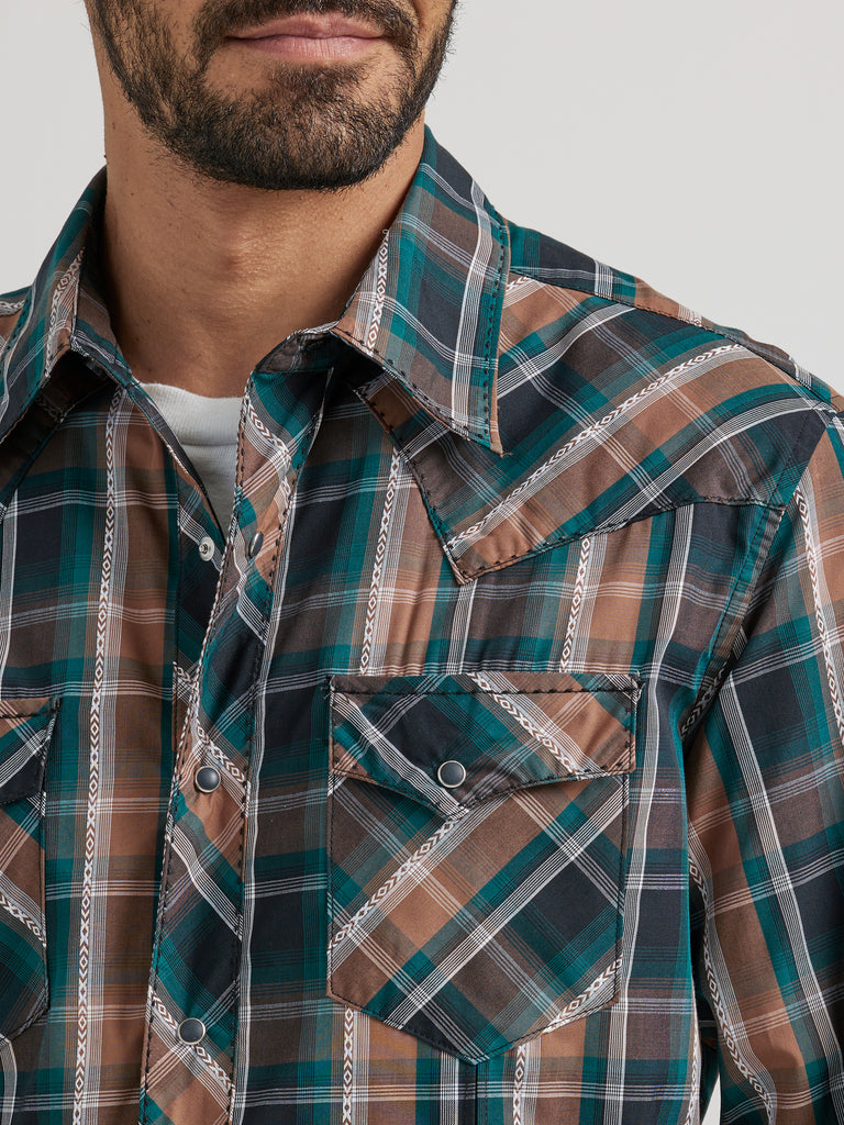 Wrangler Green/Brown Plaid Fashion Snap Western Shirt for Men – Pard's ...