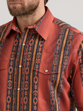 Wrangler Men's Vibrant Rust Checotah Vertical Print Snap Western Shirt