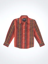 Wrangler Men's Vibrant Rust Checotah Vertical Print Snap Western Shirt