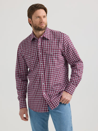 Pard's Western Shop Wrangler Wrinkle Resist Red/White Plaid Western Snap Shirt for Men