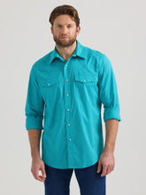 Pard's Western Shop Wrangler Wrinkle Resist Teal Check Western Snap Shirt for Men