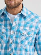 Wrangler Retro Bright Blue & White Plaid Western Snap Shirt for Men