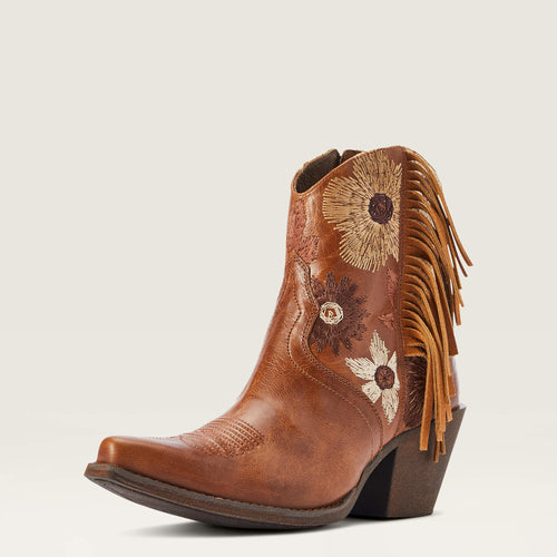 Pard's Western Shop Ariat Women's Tangled Tan Florence Snip Toe Western Boots with Floral Stitching & Fringe