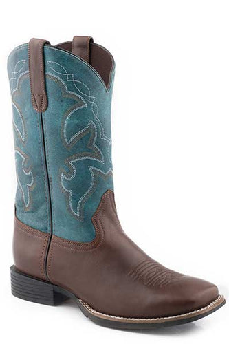 Pard's Western Shop Roper Footwear Men's Brown Monterey Broad Square Toe Boots with Teal Tops