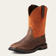 Pard's Western Shop Ariat Men's Brown Groundbreaker Broad Square Steel Toe Work Boots with Orange Tops