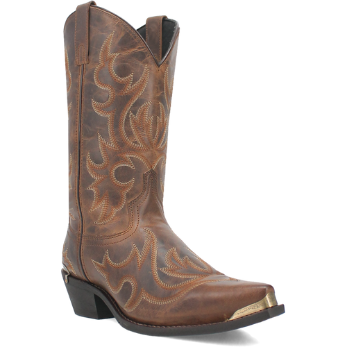 Pard's Western Shop Laredo Men's Tan Jameson Snip Toe Western Boots with Brass Colored Toe & Heel Tips