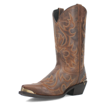 Laredo Men's Tan Jameson Snip Toe Western Boots with Brass Colored Toe & Heel Tips