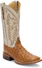 Pard's Western Shop Justin Men's Pascoe Antique Saddle Full Quill Ostrich Broad Square Toe Boots with Bone White Tops