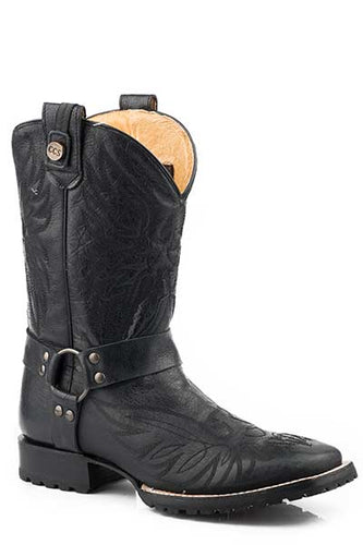 Pard's Western Shop Roper Footwear Men's Black Cowboy Biker Broad Square Toe Boots with Concealed Carry System