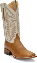 Pard's Western Shop Justin Men's Pascoe Antique Saddle Smooth Ostrich Broad Square Toe Boots with Bone White Tops