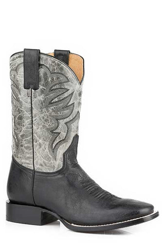 Pard's Western Shop Roper Footwear Men's Waxy Black Parker Broad Square Toe Boots with Waxy Grey Tops