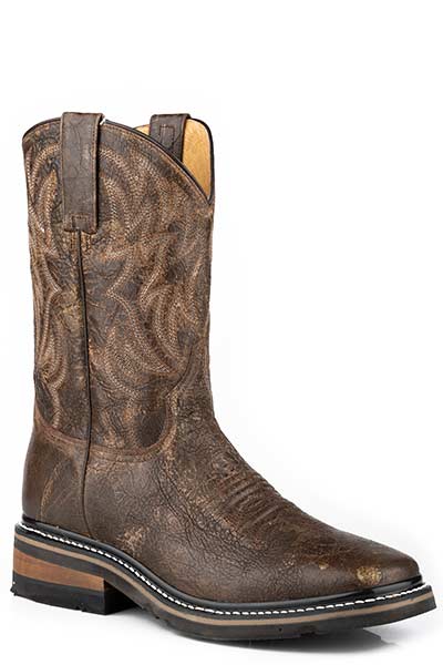 Pard's Western Shop Roper Footwear Waxy Brown Work It Broad Square Toe Boots for Men