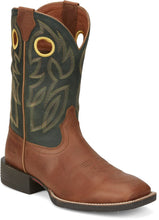 Pard's Western Shop Justin Bowline Men's Whiskey Cowhide Broad Square Toe Boots with Green Tops