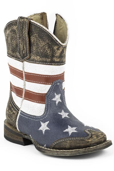 Pard's Western Shop Roper Footwear Sanded USA Flag Square Toe Boots for Toddlers