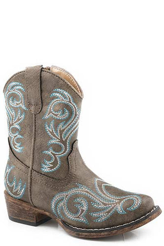 Pard's Western Shop Roper Footwear Toddlers Vintage Brown Western Boots with All Over Turquoise Stitching