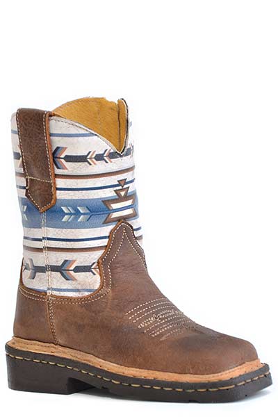 Pard's Western Shop Roper Footwear Brown Square Toe Boots with Blue/White Aztec Print Tops for Toddlers