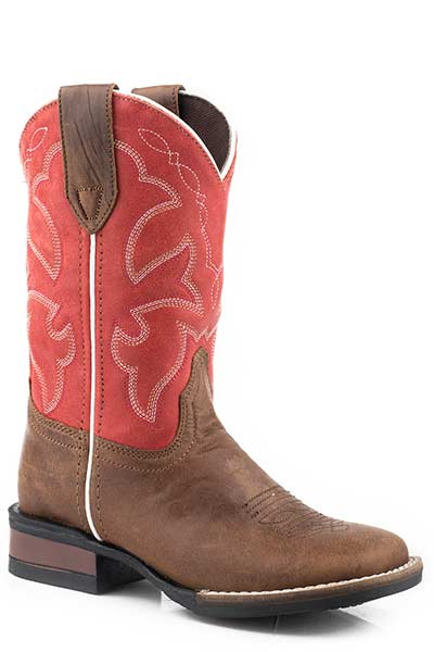 Pard's Western Shop Roper Footwear Children's Dark Tan Square Toe Boots with Coral Tops