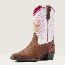 Pard's Western Shop Ariat Kids Brown Heritage Star Snip Toe Western Boots with White &amp; Pink Tops