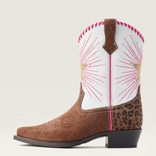 Ariat Kids Brown Heritage Star Snip Toe Western Boots with White & Pink Tops