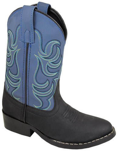 Pard's Western Shop Smoky Mountain Boots Black Monterey Round Toe Boots with Blue Tops for Toddlers