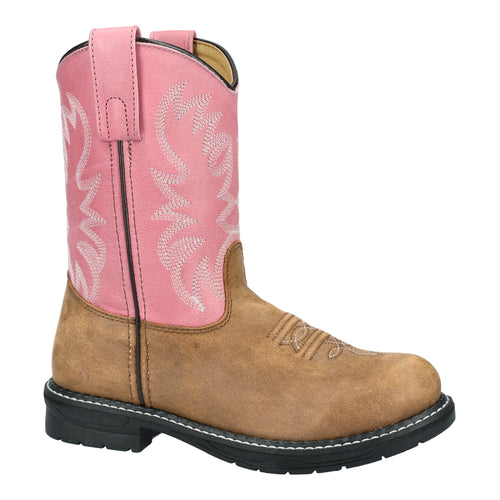 Pard's Western Shop Smoky Mountain Boots Vintage Brown Buffalo Round Toe Boots with Pink Tops for Children