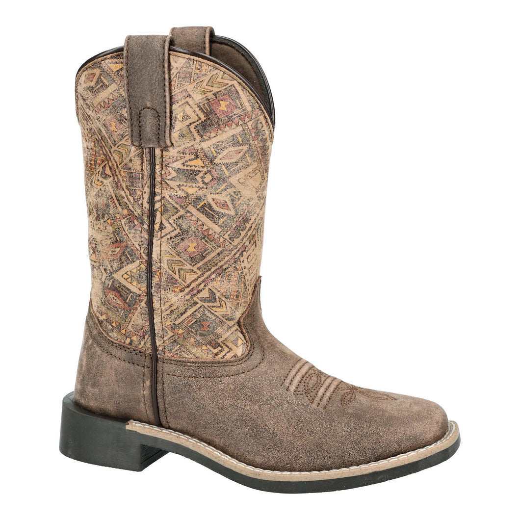 Pard's Western Shop Smoky Mountain Boots Chocolate Oasis Square Toe Boots for Kids with Tan Aztec Print Tops