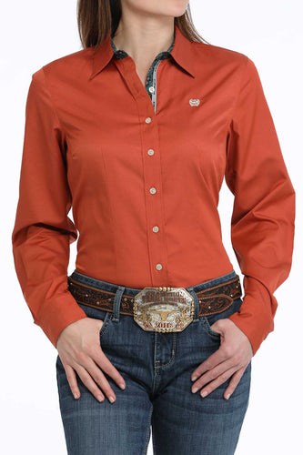 Pard's Western Shop Cinch Women's TENCEL Orange Micro Stripe Button-Down Blouse