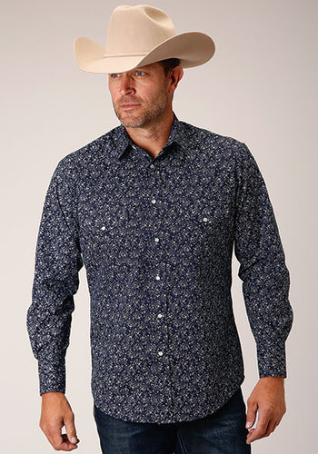 Pard's Western Shop Roper Apparel Men's Navy/White Floral Print Snap Western Shirt