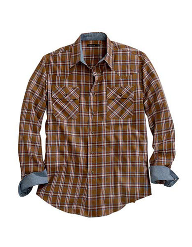 Pard's Western Shop Roper Apparel Tin Haul Collection Men's Golden Brown Plaid Snap Western Shirt