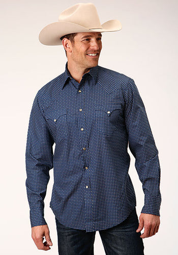 Pard's Western Shop Roper Apparel Men's Blue Print Snap Western Shirt