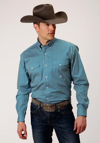 Pard's Western Shop Roper Apparel Teal Arrow Print Button-Down Stretch Shirt for Men