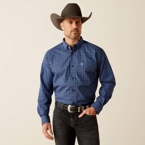 Pard's Western Shop Ariat Talon Classic Fit Dark Blue Geometric Print Button-Down Shirt for Men