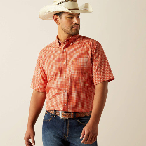 Pard's Western Shop Ariat Men's Erik Orange Print Short Sleeve Classic Fit Wrinkle Free Button-Down Shirt