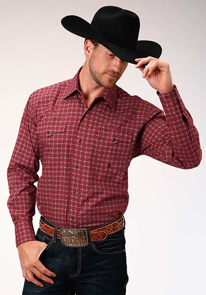 Roper Western Shirt Mens L/S Print Snap Red