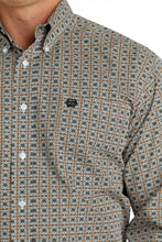 Cinch White/Gold Geometric Print Button-Down Shirt for Men