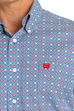 Cinch Royal Blue/White/Red Print Button-Down Stretch Shirt for Men