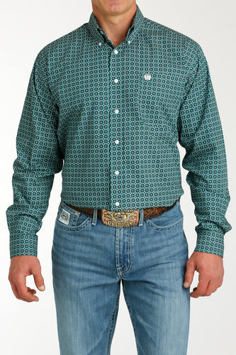 Pard's Western Shop Cinch Teal/Tan Geometric Print Button Shirt for Men