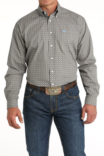 Pard's Western Shop  Cinch Gray & White Geometric Print Button-Down Shirt