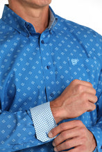 Cinch Royal Blue & White Geometric Print Button-Down Shirt for Men