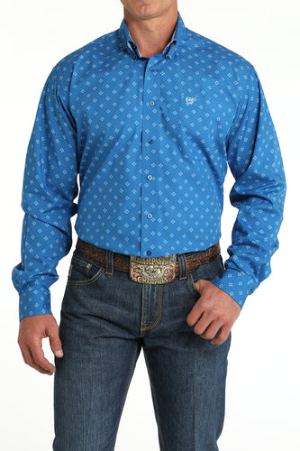 Pard's Western Shop Cinch Royal Blue & White Geometric Print Button-Down Shirt for Men