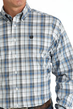 Cinch Light Blue/Gray/White Plaid Button-Down Shirt for Men