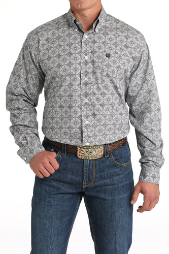 Pard's Western Shop Cinch Men's Grey/Brown/White Medallion Print Button-Down Shirt