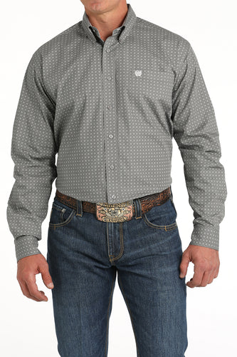 Pard's Western Shop Cinch Men's Gray Diamond Geometric Print Button-Down Shirt