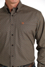 Cinch Brown Geometric Print Button-Down Shirt for Men