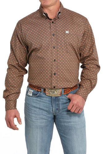 Pard's Western Shop Cinch Men's Brown/Black Geometric Print Stretch Button-Down Shirt