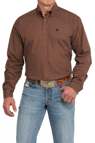 Pard's Western shop Cinch Men's Brown Geometric Print Button-Down Shirt