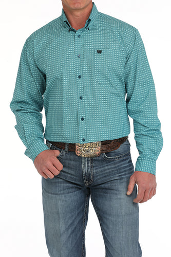Pard's Western Shop Cinch Men's Turquoise Medallion Print Button-Down Shirt